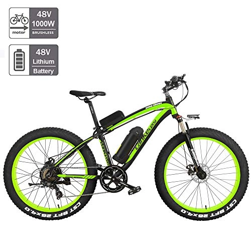 Electric Mountain Bike : Nbrand 26 Inch Electric Fat Bike Snow Bike, 26 * 4.0 Fat Tire Mountain Bike, Lockable Suspension Fork, 3 Riding Modes (Green, 1000W Plus 1 Replacement 17Ah)