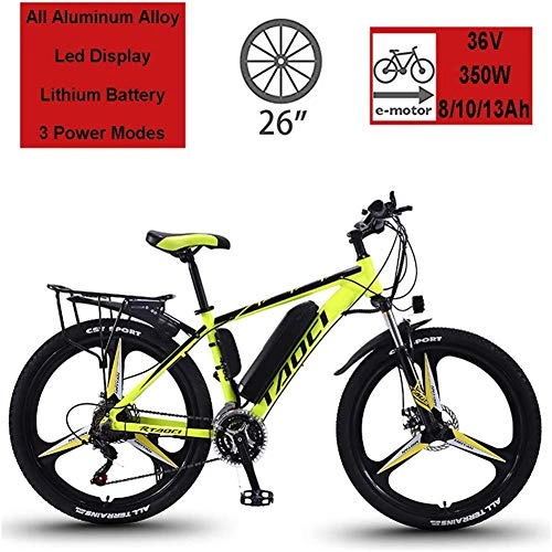 Electric Mountain Bike : NOEzyf 2020New Electric Bikes for Adult, 26" 36V 350W 13Ah LEC Magnesium Alloy Ebikes Bicycles All Terrain Lithium-Ion Battery Mountain Ebike for Mens Load 150Kg, black yellow, 10Ah70Km