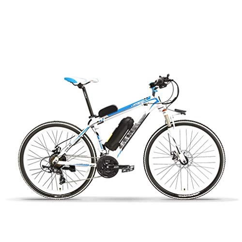 Electric Mountain Bike : NYPB 26 Inch Electric Bike, E Bikes for Adults with 240W Motor 36V / 48V Removable Charging Lithium Battery Front & Rear Disc Brake Seat Adjustable 21 Speed Shifter, White blue, 36V 10AH