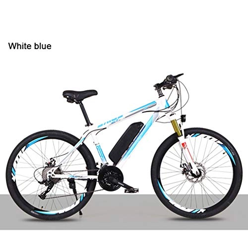Electric Mountain Bike : NYPB 26 Inch Electric Bike, Electric Mountain Bike ElectricScootersAdults 36V 8 / 10Ah Rechargeable Lithium Battery Motor 250W with LED Headlights and 3 Modes, White blue, 27 speed 36V10AH