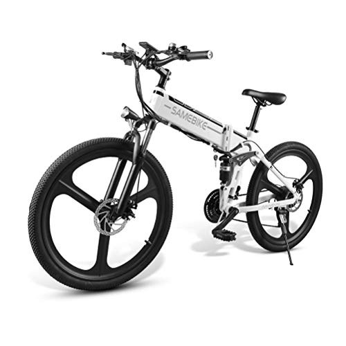 Electric Mountain Bike : OD-B Folding Electric Bicycle Aluminum Alloy Electric Mountain Bike Unisex Adult Youth 26 Inch 25km / h 48V 10 AH 350W Shimano 21 Speed Electric Ebike with Pedals Power Assist, White