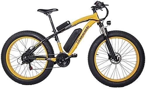 Electric Mountain Bike : Oulida Electric bicycle, 26 inches fat bicycle, electric bicycle 21 speed, 48V 17Ah large capacity battery, lockable fork, auxiliary pedal 5 woo (Color : Yellow, Size : 17Ah+1 Spare Battery)