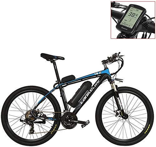 Electric Mountain Bike : Oulida Electric bicycle, T8 36V 240W electric bicycle pedal assist strength, high electric mountain bike MTB fashion, using the suspension fork. woo (Color : Blue LCD, Size : 20Ah+1 Spare Battery)
