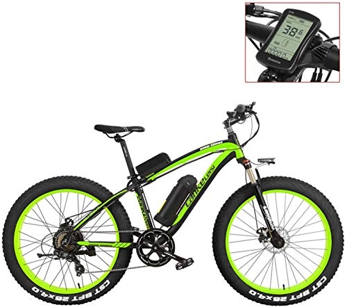 Electric Mountain Bike : Oulida Electric bicycle, XF4000 26 inch electric bike, 4.0 fat snow bike tires, power-assisted bicycle pedal 48V lithium battery woo (Color : Green-LCD, Size : 1000W)