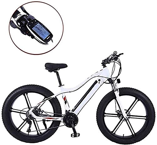 Electric Mountain Bike : PARTAS Adult Electric Bicycle, Aluminum Alloy 26" Mountain Bicycle, Thick Wheel Snow Bicycle, 36V 10AH 350W Hidden Detachable Lithium Battery Bicycle (Color : White)