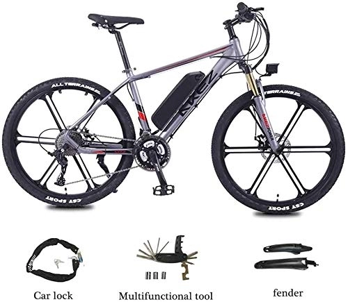 Electric Mountain Bike : PARTAS Electric Mountain Bike, 36v / 13ah Power-grade Lithium Battery-Hybrid Endurance Mileage Of Up To 90km-26-inch Electric Bicycle-Aluminum Frame -3 Riding Modes (Color : Grey)