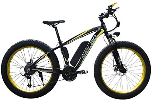 Electric Mountain Bike : PARTAS Sightseeing / Commuting Tool - 21-speed Electric Bike / aluminum Alloy Frame 48V10AH Lithium Battery 350W High-power High-speed Motor Bike 26 Inch Fat Tire Mountain (Color : Yellow 48V10AH)