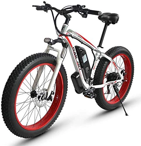 Electric Mountain Bike : PARTAS Sightseeing / Commuting Tool - 26 * 4.0 Inch Large Tire Foldable Electric Bicycle 500W 48V 15AH Aluminum Alloy Lithium Battery Beach Snowmobile LCD Monitor Moped (Color : White Red)