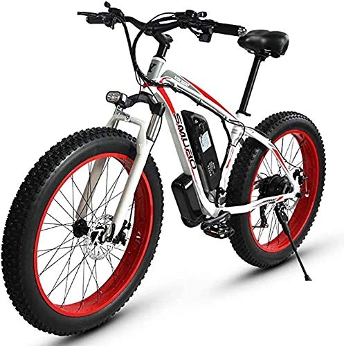 Electric Mountain Bike : PARTAS Sightseeing / Commuting Tool - Adult Fat Tire Electric MTB, Aluminum Alloy 26 Inch Off Road Snow Bikes 350W 48V 15AH Lithium Battery Bicycle Ebike 27 Speeds 4.0 Wide Wheel Moped (Color : White)