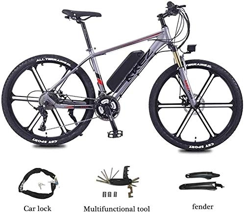 Electric Mountain Bike : PARTAS Travel Convenience A Healthy Trip 350W Adult Electric Mountain Bike, 26Inch 36V E-Bike With 13Ah Lithium Battery, Double Disc Brake City Bicycle Endurance Mileage (Color : Gray, Size : 8AH)
