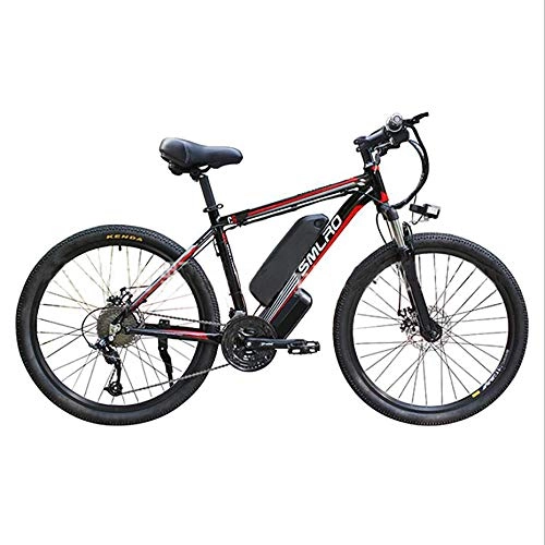 Electric Mountain Bike : PinkDreamland Adult Electric Bicycle 26-Inch Smart Power-Assisted Mountain Bike, Removable Large-Capacity Lithium-Ion Battery (48V 350W) 21-Speed Gear, Three Working Modes, black red