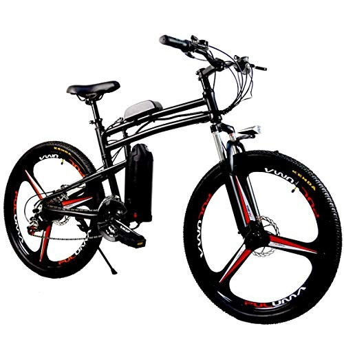 Electric Mountain Bike : PXQ Electric Mountain Bike 36V10Ah 250W Adults 26Inch Full Suspension Fork Bicycles with LCD Instrument Booster, 21 Speeds Double Shock Absorber Folding E-Bike, Black