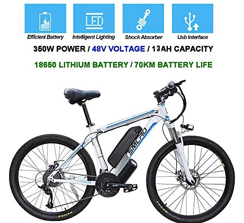 Electric Mountain Bike : QDWRF Electric Mountain Bike 26"E-Men's Bike for Adults, 350W Aluminum Alloy Ebike Removable Bikes 48V 13Ah Lithium-ION Rechargeable Electric, 21 Speeds, Up to 35km / H C