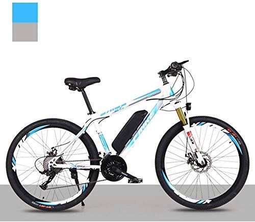 Electric Mountain Bike : Qinmo Electric Mountain Bike for Adult, 36V Removable Lithium Battery 26 inch High Carbon Steel Electric Bicycle 21 / 27 Speed Dual Disc Brakes (Color : White Blue)