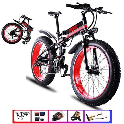Electric Mountain Bike : Qnlly Snow Mountain Bike 1000W 40KM Ebike Electric Bike e bike 48V Electric Bicycle, Red
