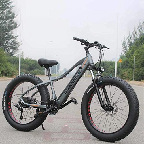 Electric Mountain Bike : QZ Adult Fat Tire Electric Mountain Bike, 350W Snow Bikes, Portable 10Ah Li-Battery Beach Cruiser Bicycle, Lightweight Aluminum Alloy Frame, 26 Inch Wheels (Color : Grey, Size : 21 speed)