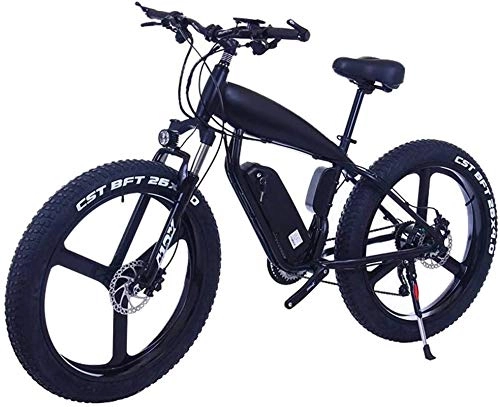 Electric Mountain Bike : RDJM Ebikes, 26 Inch 21 / 24 / 27 Speed Electric Mountain Bikes With 4.0" Fat Snow Bicycles Dual Disc Brakes Brakes Beach Cruiser Mens Sports E-bikes (Color : 10Ah, Size : Black-B)
