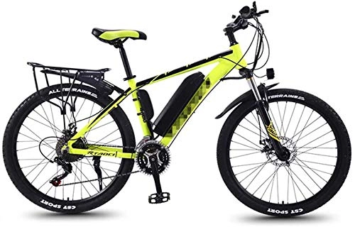 Electric Mountain Bike : RDJM Ebikes, Adult Fat Tire Electric Mountain Bike, 350W Snow Bicycle, 26Inch E-Bike 21 Speeds Beach Cruiser Sports Mountain Bikes Full Suspension, Lightweight Aluminum Alloy Frame (Color : Yellow)