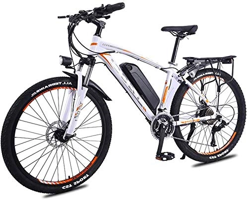 Electric Mountain Bike : RDJM Ebikes, Adults 26 Inch Wheel Electric Bike Aluminum Alloy 36V 13AH Lithium Battery Mountain Cycling Bicycle, (Color : White)