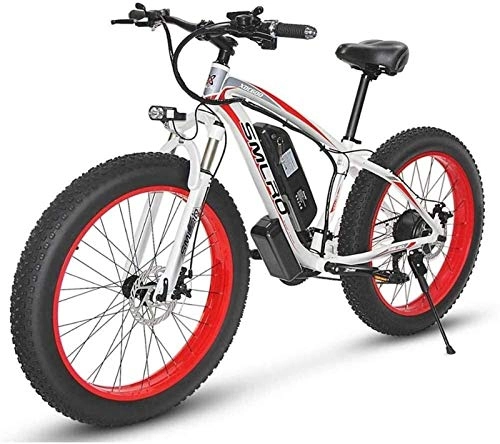 Electric Mountain Bike : RDJM Ebikes, Electric Bicycle, 26-inch Electric Mountain Bike, with Removable Large-Capacity Lithium-ion Battery (48V 17.5ah 500W), for Men’s Outdoor Cycling and Travel Off-Road Bicycles (Color : Whi