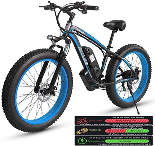 Electric Mountain Bike : RDJM Ebikes, Electric Mountain Bike for Adults, Electric Bike Three Working Modes, 26" Fat Tire MTB 21 Speed Gear Commute / Offroad Electric Bicycle for Men Women (Color : Blue)