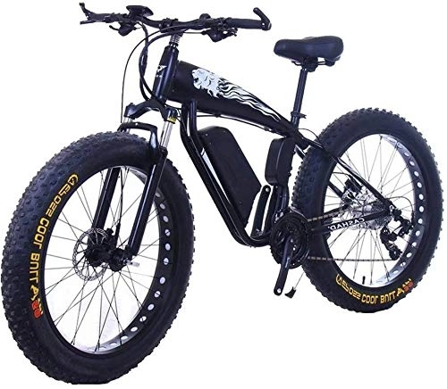 Electric Mountain Bike : RDJM Ebikes, Fat Tire Electric Bicycle 48V 10Ah Lithium Battery with Shock Absorption System 26inch 21speed Adult Snow Mountain E-bikes Disc Brakes (Color : 10ah, Size : Black)