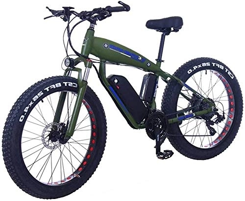 Electric Mountain Bike : RDJM Ebikes, Fat Tire Electric Bicycle 48V 10Ah Lithium Battery with Shock Absorption System 26inch 21speed Adult Snow Mountain E-bikes Disc Brakes (Color : 15ah, Size : ArmyGreen)