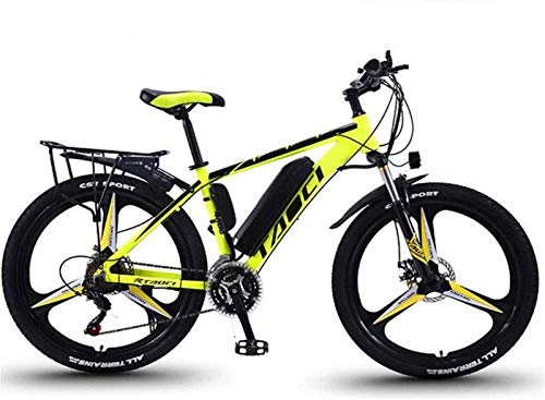 Electric Mountain Bike : RDJM Ebikes, Magnesium Alloy Integrated Tire Electric Bike 26In Mountain E-Bike, 21Speed Variable Speed Electric Bicycle with Removable 13AH Lithium-Ion Battery for Men Women Adults (Color : Yellow)