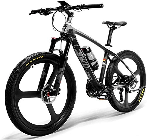 Electric Mountain Bike : RDJM Electric Bike 26'' Electric Bike Carbon Fiber Frame 300W Mountain Bikes Torque Sensor System Oil and Gas Lockable Suspension Fork City Adult Bicycle E-Bike (Color : Black White)