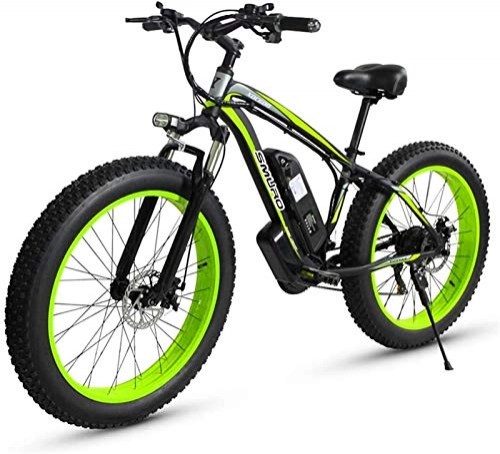 Electric Mountain Bike : RDJM Electric Bike 26 Inch Adult Fat Tire Electric Mountain Bike, 350W Aluminum Alloy Off-Road Snow Bikes, 36 / 48V 10 / 15AH Lithium Battery, 27-Speed (Color : Green, Size : 36V10AH)