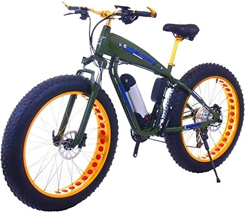 Electric Mountain Bike : RDJM Electric Bike, Fat Tire Electric Bicycle 48V 10Ah Lithium Battery with Shock Absorption System 26inch 21speed Adult Snow Mountain E-bikes Disc Brakes (Color : 10Ah, Size : ArmyGreen)