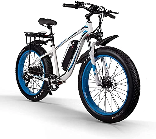 Electric Mountain Bike : RICH BIT Adult Electric Bicycle 1000W 48V Brushless Electric Exercise Bike Detachable 17Ah Lithium Battery Mountain Bike Disc Brake Electric Bicycle (Blue-White)