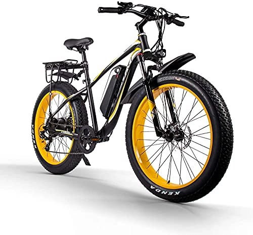 Electric Mountain Bike : RICH BIT Adult Electric Bicycle 1000W 48V Brushless Electric Exercise Bike Detachable 17Ah Lithium Battery Mountain Bike Disc Brake Electric Bicycle (Yellow-Black)