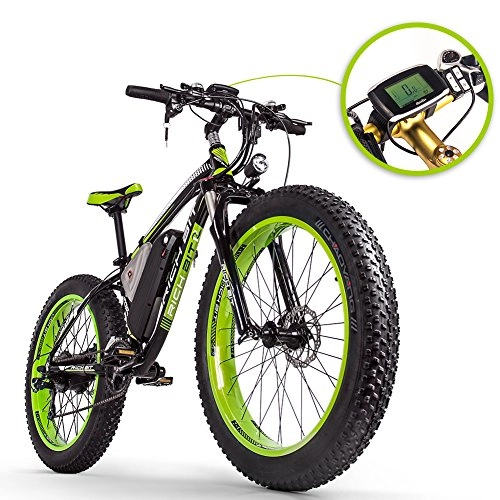 Electric Mountain Bike : RICH BIT electric bike 1000W RT022 E-Bike 48V * 17Ah Li-battery 4.0 inch (10cm) fat tire men bike beach bike suitable for 165-195cm (GREEN)