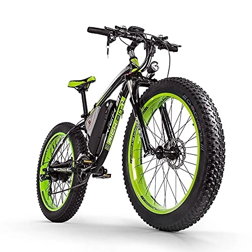 Electric Mountain Bike : RICH BIT Electric bike Ebike mountain bike, 26" fat tire electric bike with 48V 17Ah / lithium battery and Shimano 21 gears (green)