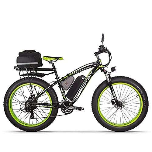 Electric Mountain Bike : RICH BIT Electric bike Ebike mountain bike, 26" fat tire electric bike with 48V 17Ah / lithium battery and Shimano 21 gears (green-plus)