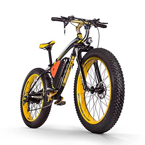 Electric Mountain Bike : RICH BIT Electric bike for Adult Top-022 1000w 48v 17Ah Electric Fat Tire Snow Bicycle Brushless Motor Beach Mountain Ebike (black yellow)