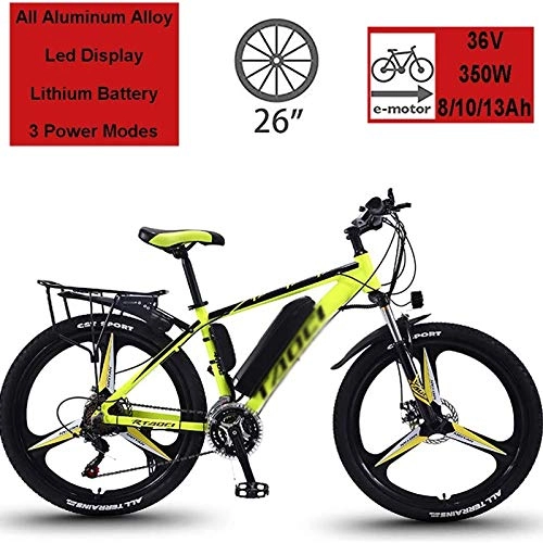 Electric Mountain Bike : Rindasr 26 inch Electric Bikes for AdultAluminum frame Electric Mountain Bike36V 350W 8-13Ah Removable Lithium-Ion Batterywith LEC Screen Electric bicycle (Color : Green, Size : 36V13AH battery)