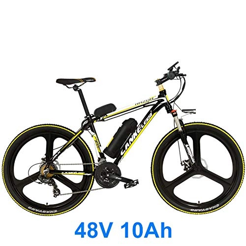Electric Mountain Bike : RPHP26 inch 5 level auxiliary 48V strong battery electric bicycle with 3.5 inch large bicycle computer 21 speed mountain bike-Black Yellow 10A