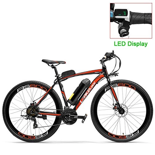 Electric Mountain Bike : RPHP600 powerful electric bicycle 36V 20A battery electric bicycle 700C road bike double disc brake aluminum alloy frame mountain bike-Red LCD_10AH