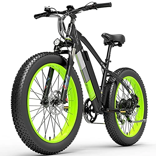 Electric Mountain Bike : RSTJ-Sjef Electric Fat Tire Mountain Bike, 26 Inch 7 Speed Electric Bicycle with 48V 13Ah Lithium Battery, 1000W Snow E-Bike for Aldult, Maximum Load 260Kg / 570Lbs, Green, 1000W