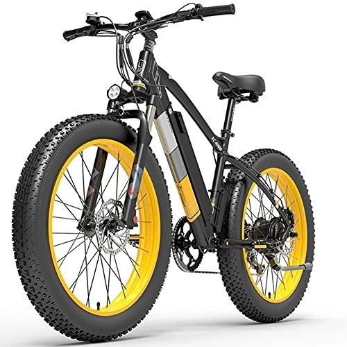 Electric Mountain Bike : RSTJ-Sjef Electric Fat Tire Mountain Bike, 26 Inch 7 Speed Electric Bicycle with 48V 13Ah Lithium Battery, 1000W Snow E-Bike for Aldult, Maximum Load 260Kg / 570Lbs, Yellow, 1000W