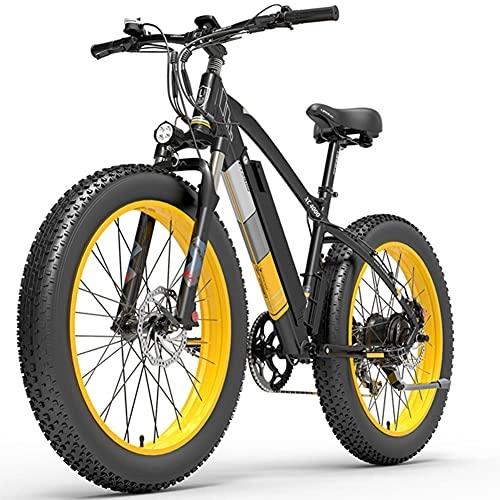 Electric Mountain Bike : RSTJ-Sjef Electric Fat Tire Mountain Bike, 26 Inch 7 Speed Electric Bicycle with 48V 13Ah Lithium Battery, 1000W Snow E-Bike for Aldult, Maximum Load 260Kg / 570Lbs, Yellow, 500W