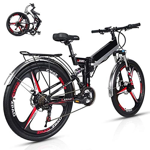 Electric Mountain Bike : RZBB Electric Mountain Bike, 26" E-Bike City Bike Commuter Bike, 350W 48V 10.4Ah Lithium Battery, Shimano 21 Speed Gear