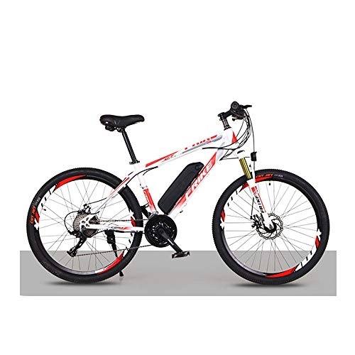 Electric Mountain Bike : S HOME 26 Inch Electric Mountain Bike - 250W High Brush Motor, With Removable 36V 8Ah Lithium Ion Battery, 21 Gears, 3 Riding Modes Fast Delivery(Color:White Red)
