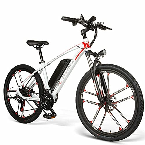 Electric Mountain Bike : SAMEBIKE MY-SM26 Electric Mountain Bike 48V8AH Commuter Bicycle 26 inch 21 Speed Magnesium Alloy Wheel for Adults (White)