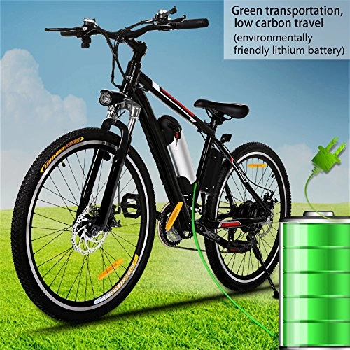 Electric Mountain Bike : Scallop 26 inch Electric Mountain Bike, 21 Speed Lithium Battery Aluminum Alloy E-Bike Bicycle for Adult (Black-UnFoldable)