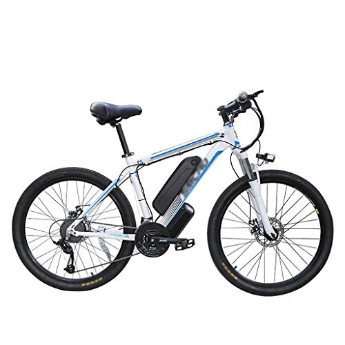 Electric Mountain Bike : Seesaw Adult Electric Bicycles, Smart Mountain Bikes Can Move 48V / 10Ah Large Capacity Lithium Ion Battery 360W Aluminum Alloy Commuter Electric Bicycle, White blue