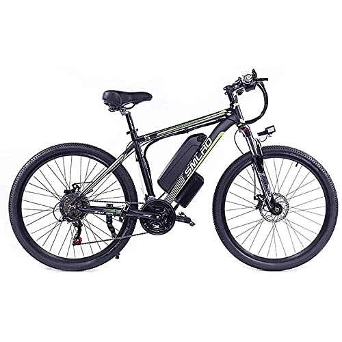 Electric Mountain Bike : SFSGH Electric Bicycles For Adults, Ip54 Waterproof 350W Aluminum Alloy Ebike Bicycle Removable 48V / 13Ah Lithium-Ion Battery Mountain Bike / Commute Ebike(Color:black / green)