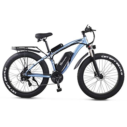 Electric Mountain Bike : Sheng milo 26 Inch Fat Tire Electric Bike 48V 1000W Motor Snow Electric Bicycle with Shimano 21 Speed Mountain Electric Bicycle Pedal Assist Lithium Battery Hydraulic Disc Brake (Blue)